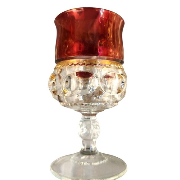 Tiffin Franciscan Kings Crown Ruby Thumbprint Flashed Glasses Barware Wine Set V - Picture 2 of 14